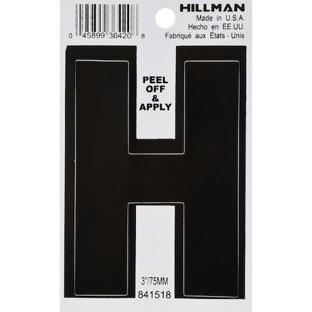 Hillman HILLMAN 3 in. Black Vinyl Self-Adhesive Letter H 1 pc, PK6 841518